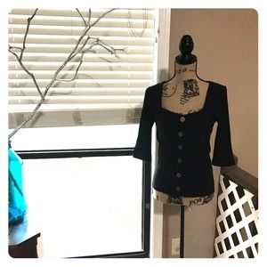 Free People Black Square Neck Top New NWT Buttons